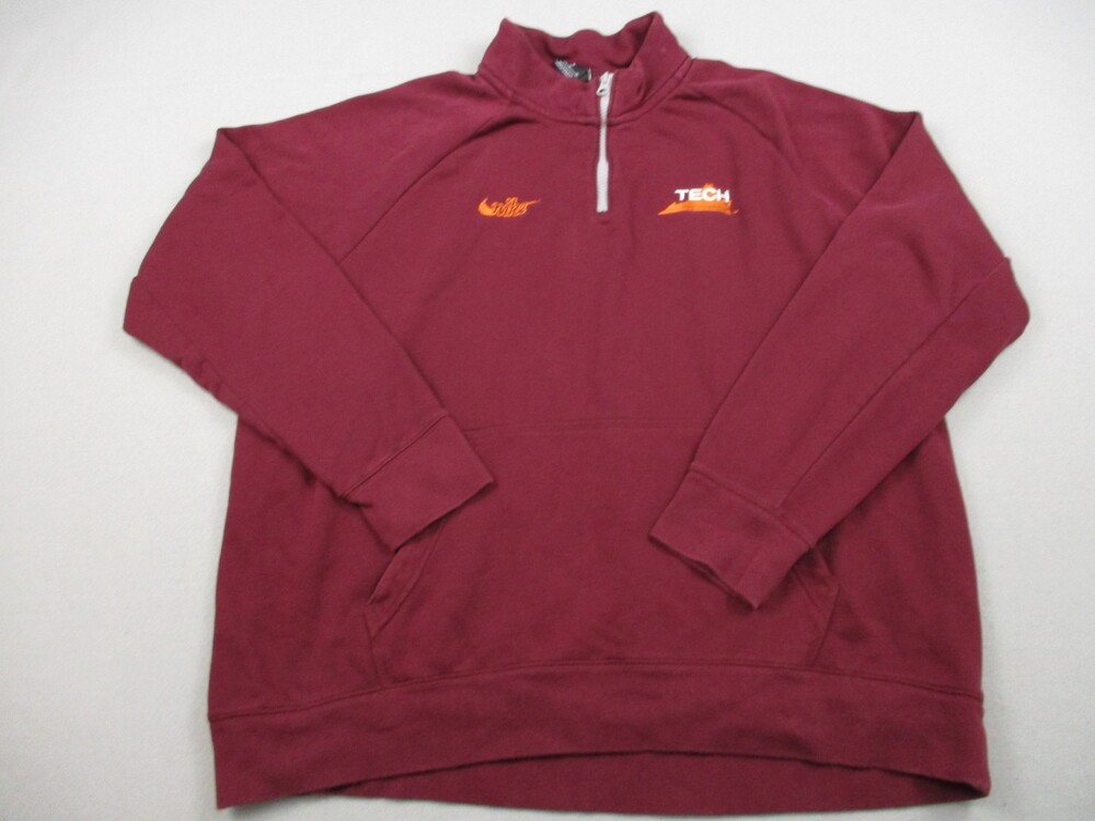 Virginia Tech Hokies Sweater Men Extra Large Red Nike 1/4 Zip Pullover NCAA XL